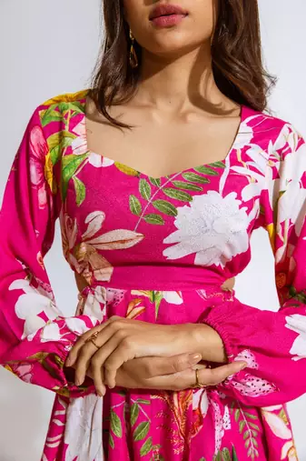Pink crepe printed verbena dress