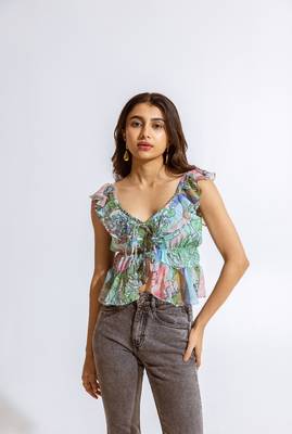 Green chiffon printed suzan top 1