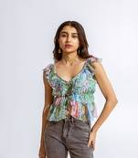Green chiffon printed suzan top