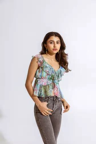 Green chiffon printed suzan top
