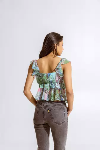 Green chiffon printed suzan top