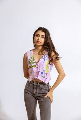 Purple cotton printed chika top 2