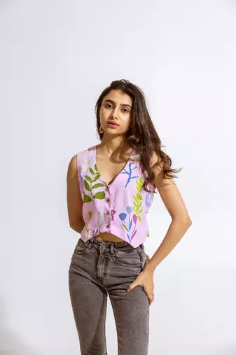 Purple cotton printed chika top