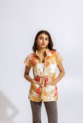 Beige cotton printed miyo jacket 1