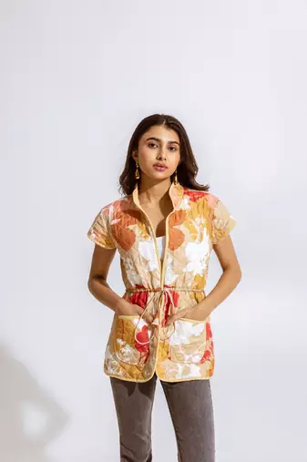 Beige cotton printed miyo jacket