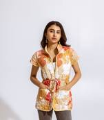 Beige cotton printed miyo jacket