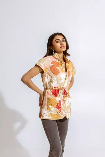 Beige cotton printed miyo jacket