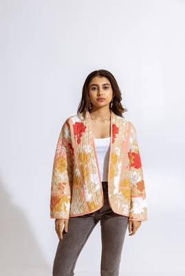 Beige cotton printed rina jacket 1