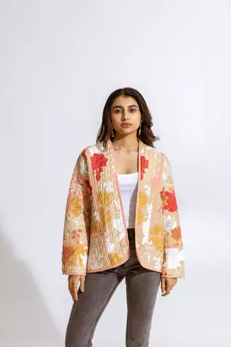 Beige cotton printed rina jacket