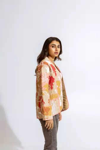 Beige cotton printed rina jacket