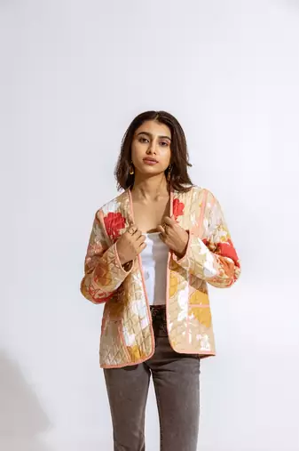 Beige cotton printed rina jacket