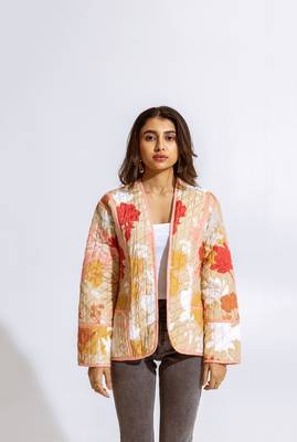 Beige cotton printed rina jacket 5