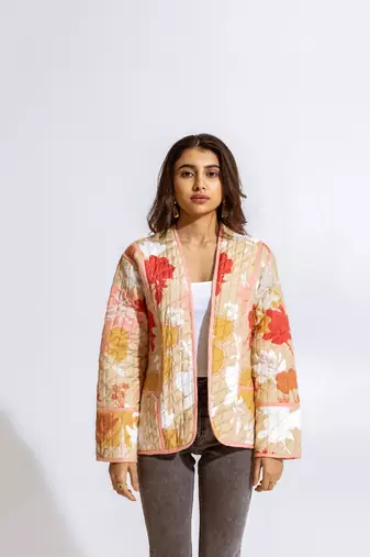 Beige cotton printed rina jacket