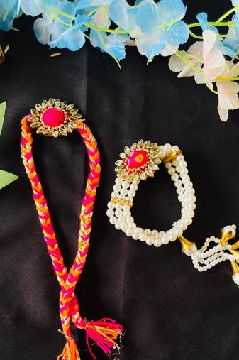 Royal Kundan Bhaiya Bhabhi Rakhi Set with Pearl Lumba