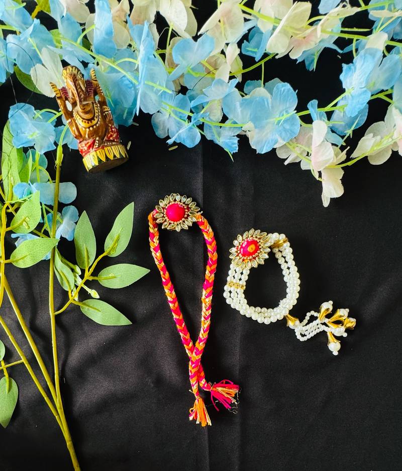 Royal Kundan Bhaiya Bhabhi Rakhi Set with Pearl Lumba