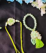 Floral Green Designer Bhaiya Bhabhi Rakhi Set with Beads & Tassels