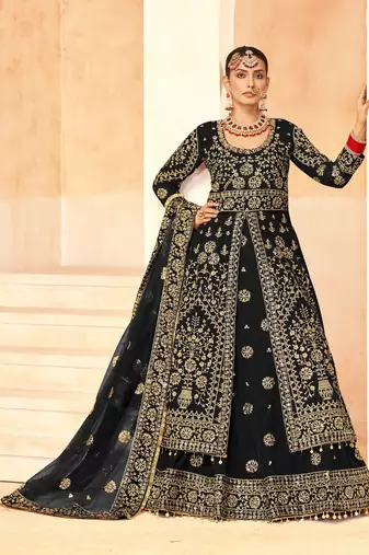 BALCK VELVET LONG TOP SALWAR SUIT WITH SKIRT