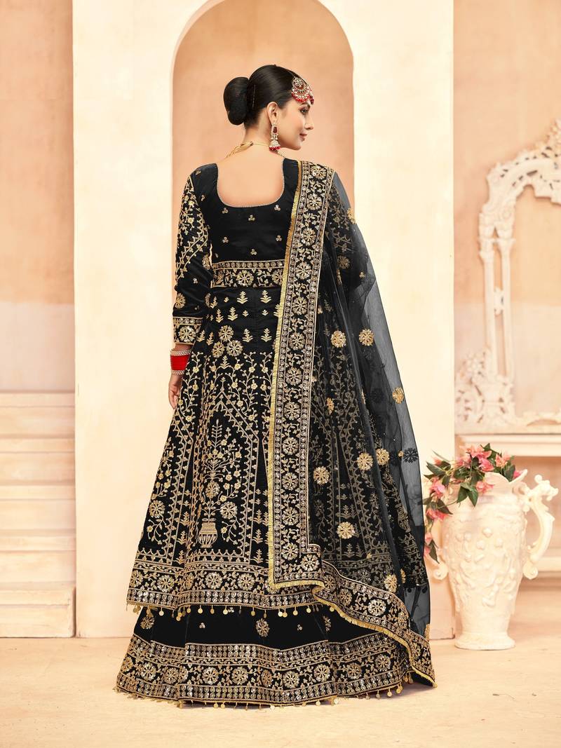 BALCK VELVET LONG TOP SALWAR SUIT WITH SKIRT