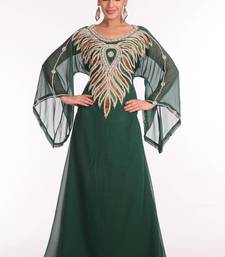 Bottle green embroidered georgette islamic kaftan