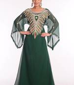 Bottle green embroidered georgette islamic kaftan