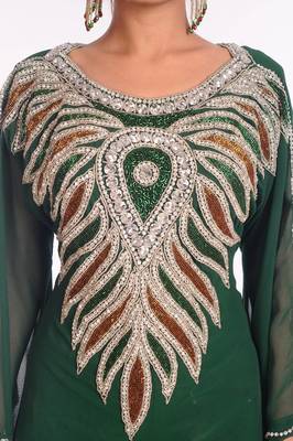 Bottle green embroidered georgette islamic kaftan 2