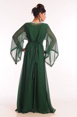 Bottle green embroidered georgette islamic kaftan 3