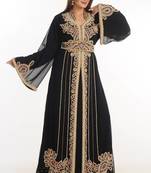 Black zari work georgette islamic style party wear stones and beads embedded arabian kaftan