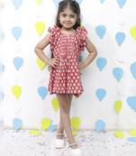 Red cotton floral printed dresses for girls