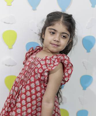 Red cotton floral printed dresses for girls 4