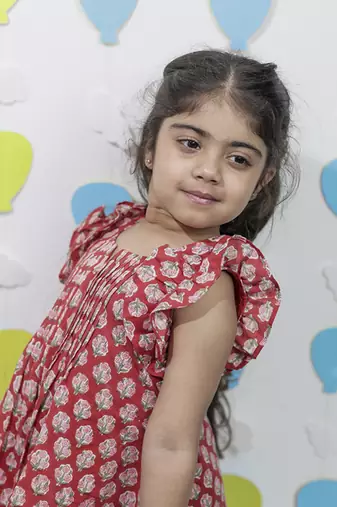 Red cotton floral printed dresses for girls