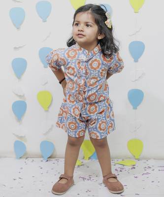 Multicolor cotton floral printed shirt and pant for girls 1
