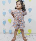 Multicolor cotton floral printed shirt and pant for girls