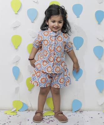 Multicolor cotton floral printed shirt and pant for girls 2