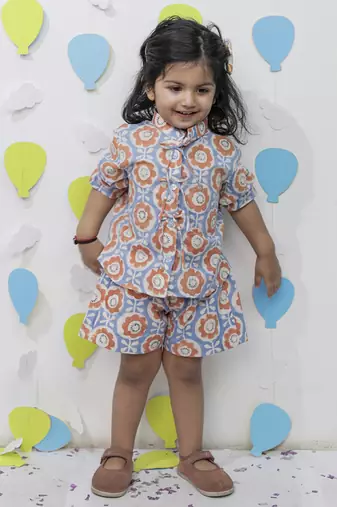 Multicolor cotton floral printed shirt and pant for girls
