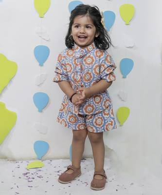 Multicolor cotton floral printed shirt and pant for girls 4