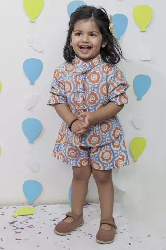 Multicolor cotton floral printed shirt and pant for girls