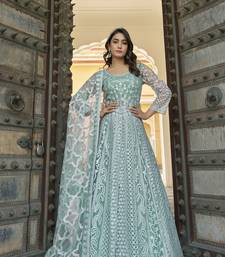 Sky blue NET LONG ANARKALI SALWAR SUIT GOWN