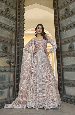 Orange NET LONG ANARKALI SALWAR SUIT GOWN 1