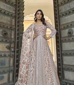 Orange NET LONG ANARKALI SALWAR SUIT GOWN