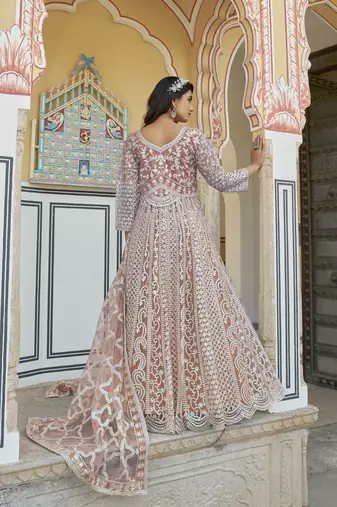 Orange NET LONG ANARKALI SALWAR SUIT GOWN