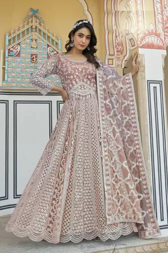 Orange NET LONG ANARKALI SALWAR SUIT GOWN