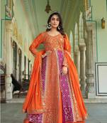 Orange NET LONG ANARKALI SALWAR SUIT GOWN
