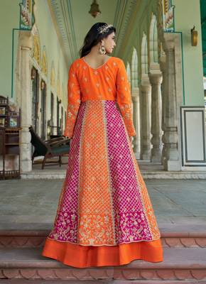 Orange NET LONG ANARKALI SALWAR SUIT GOWN 3