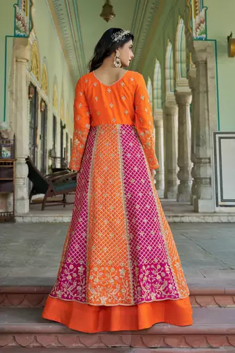 Orange NET LONG ANARKALI SALWAR SUIT GOWN