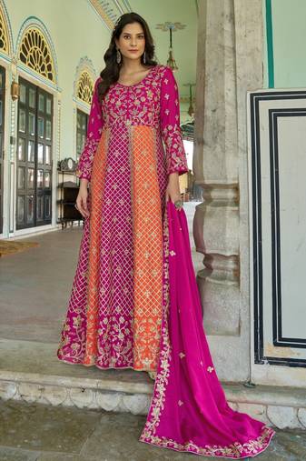 Rani Pink NET LONG ANARKALI SALWAR SUIT GOWN