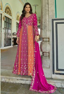 Rani Pink NET LONG ANARKALI SALWAR SUIT GOWN 1