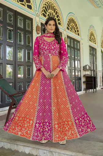 Rani Pink NET LONG ANARKALI SALWAR SUIT GOWN