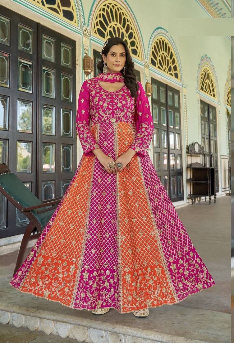 Rani Pink NET LONG ANARKALI SALWAR SUIT GOWN