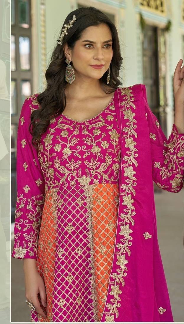 Rani Pink NET LONG ANARKALI SALWAR SUIT GOWN