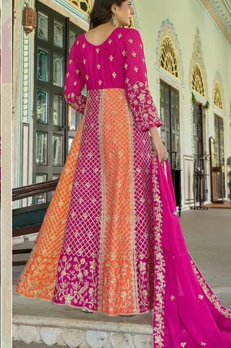 Rani Pink NET LONG ANARKALI SALWAR SUIT GOWN